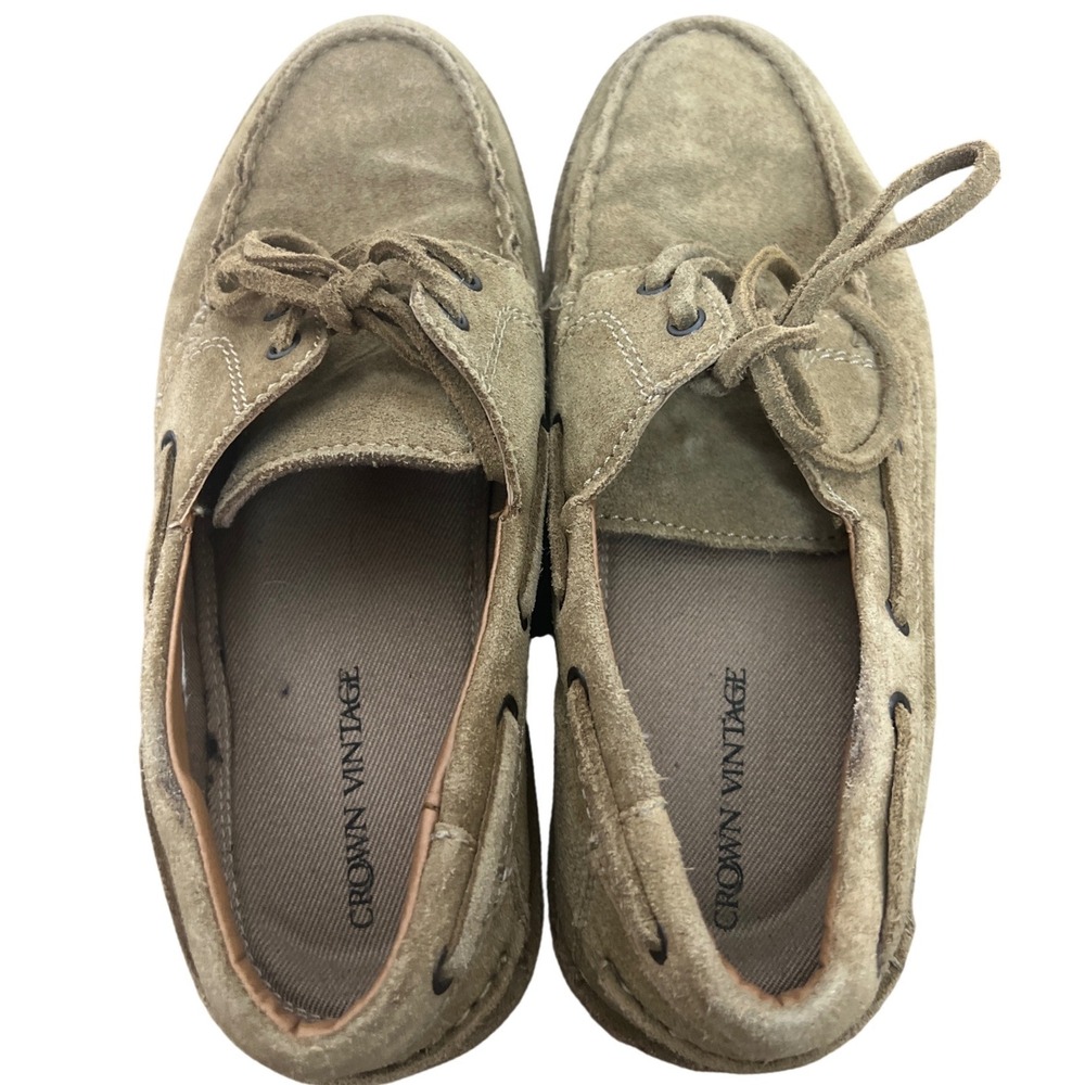 Crown Vintage Kinslee Dark Taupe Suede Boat Shoes Womens 8 Loafers COMFY Moc Toe